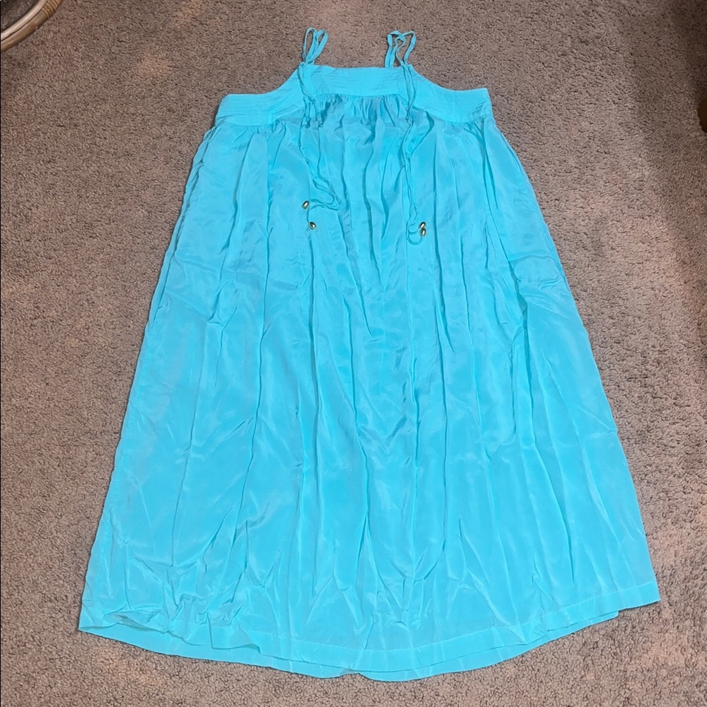 Trina Turk Floret Midi Dress Square Neck Nautical Preppy Tiffany Blue Small - Picture 3 of 9